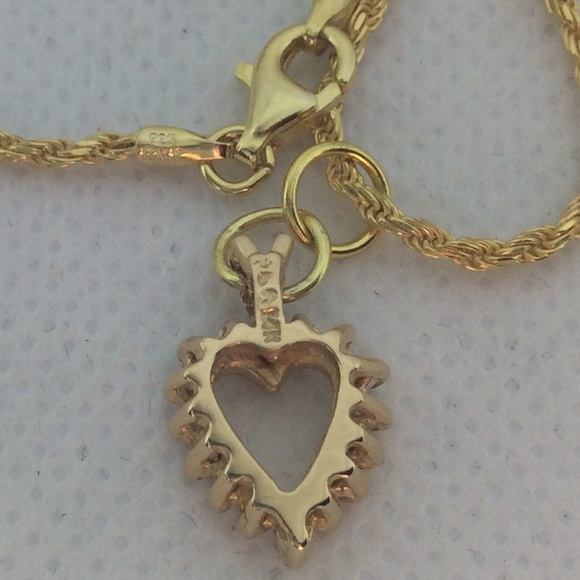 14 K yellow gold diamond heart ankle bracelet 10” - Picture 3 of 7